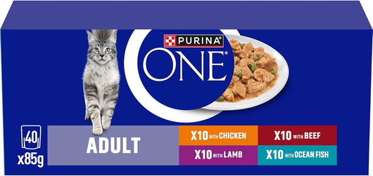 Purina One Adult Cat Food Mini Fillets in Gravy, 40 Pack (85g Pouches)